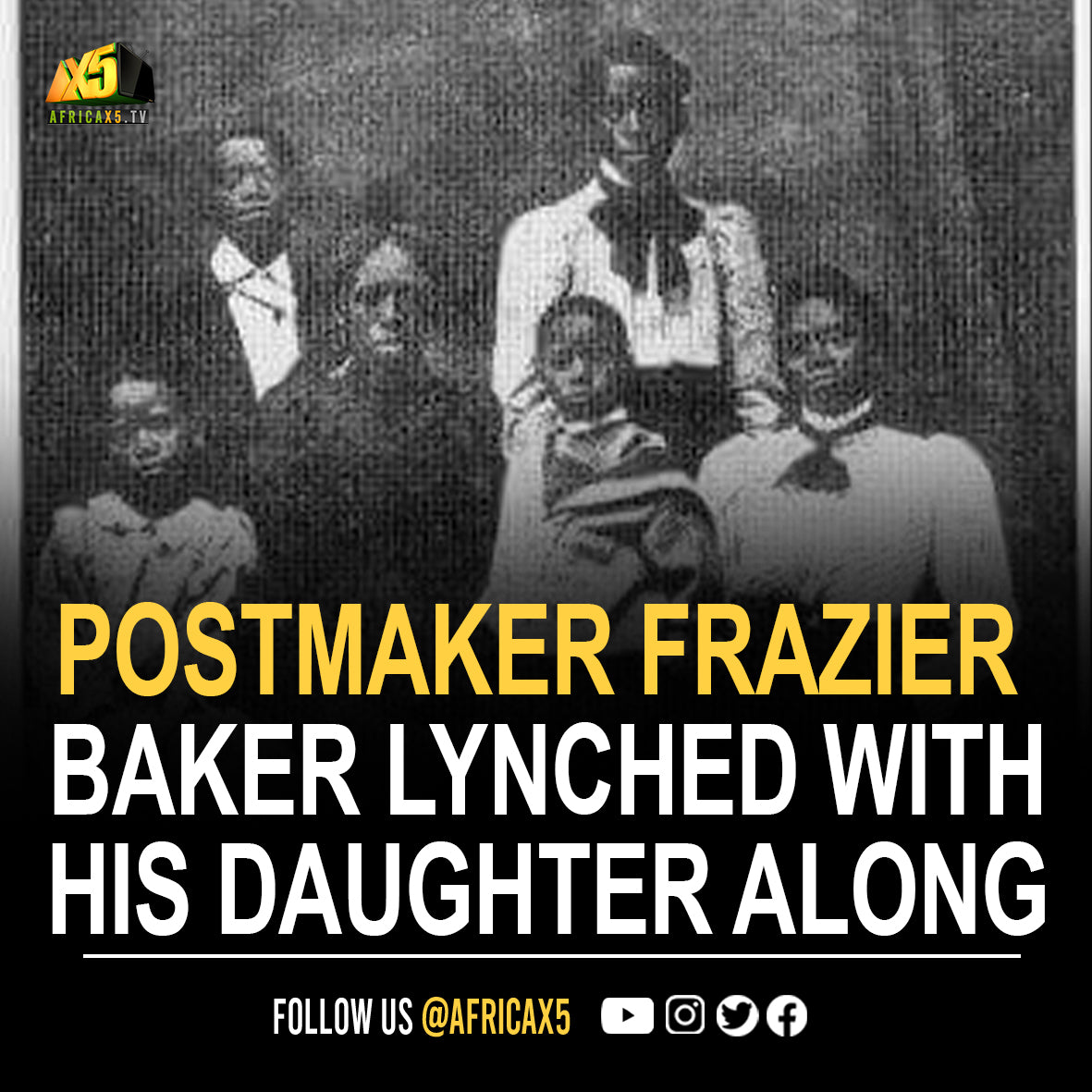 In 1898, the federally appointed postmaster for Lake City, South Carolina, Frazier Baker, was lynched, along with his baby daughter, Julia.