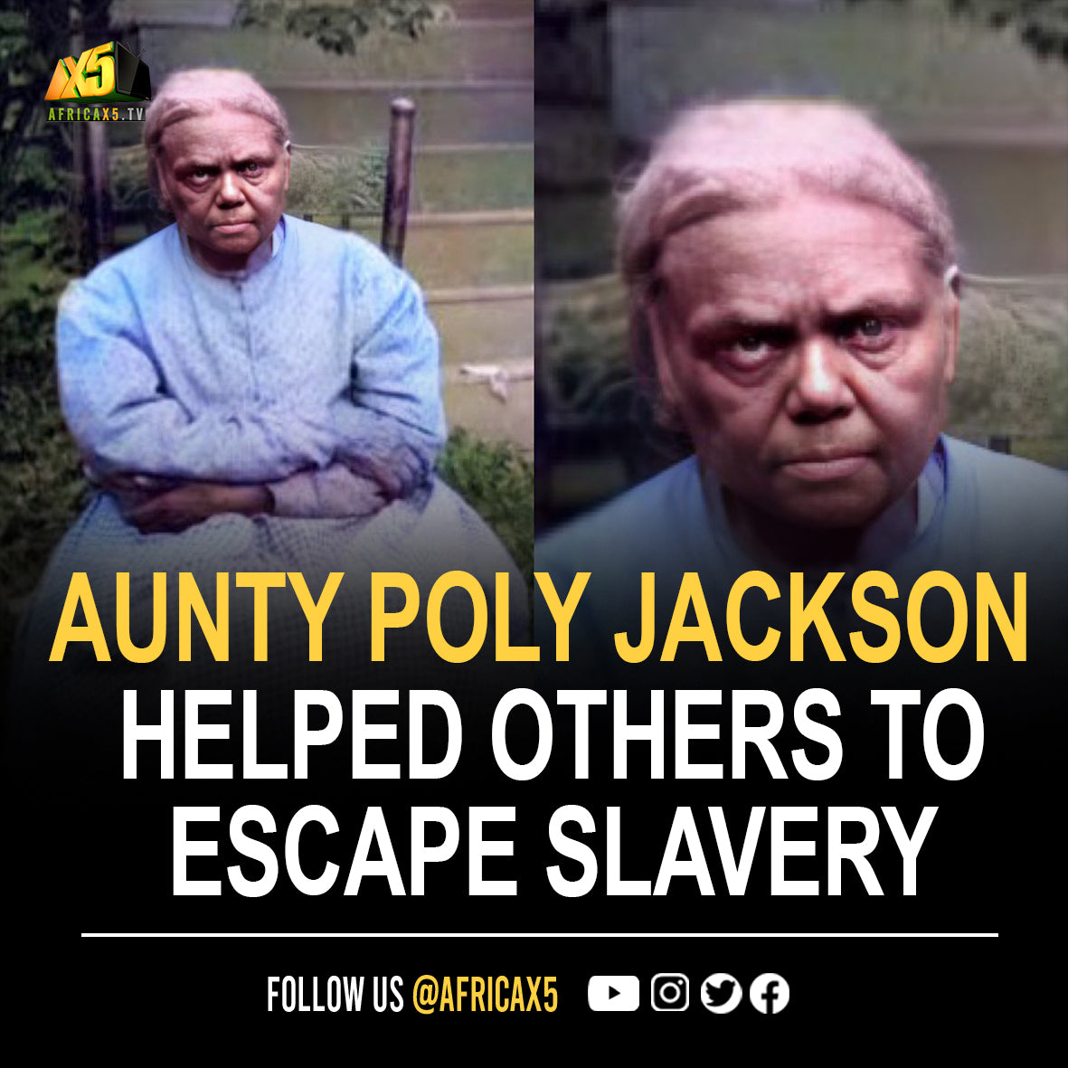 Aunt Polly Jackson, was an escaped slave who worked as an agent on the Underground Railroad helping others escape.