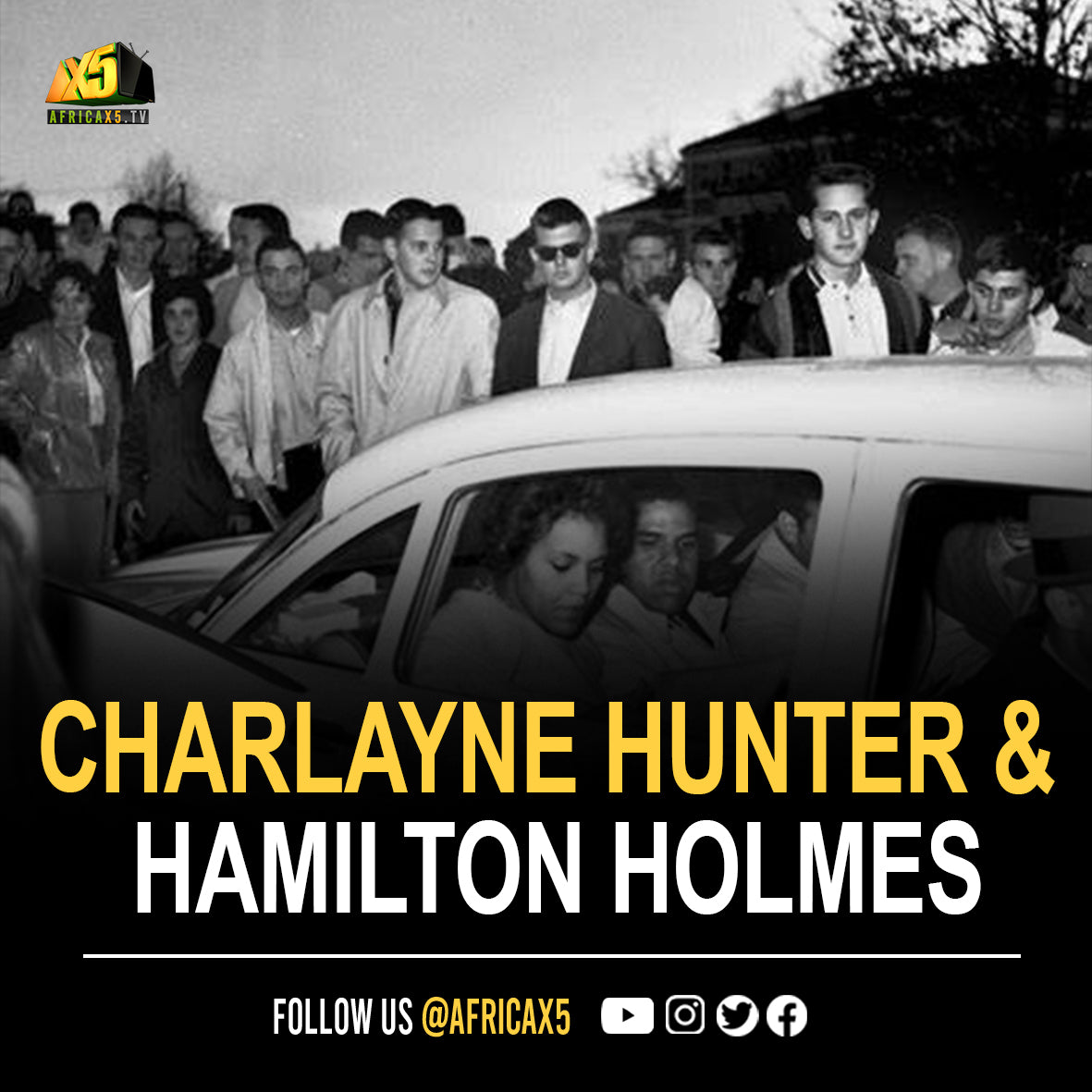 Charlayne Hunter and Hamilton Holmes, the first black  students enrolled at the University of Georgia 2 days earlier, were suspended.